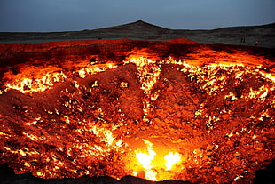 orange lava, nature, landscape, Door to Hell, Turkmenistan HD wallpaper