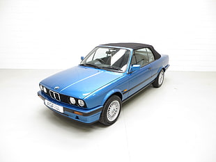 blue BMW M3 E30 soft-top coupe, BMW, blue cars