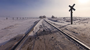 train rail, landscape, railway, snow, winter