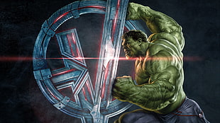 photo of hulk pushing logo illustration HD wallpaper