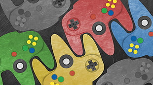assorted-color Nintendo 64 game controller illustration, Nintendo 64, N64, controllers, video games