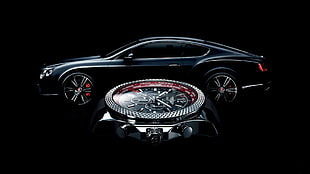 black coupe, Bentley, watch, Breitling
