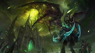 green and black abstract painting, Illidan Stormrage, Burning Crusade, World of Warcraft, video games HD wallpaper