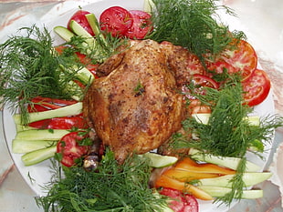 roast chicken on white plate