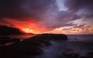 beach shoreline photo during sunset HD wallpaper