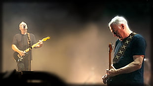 two man playing guitar with smoke background HD wallpaper