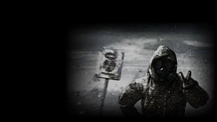 grayscale photo of person in suit, apocalyptic, nuclear winter HD wallpaper