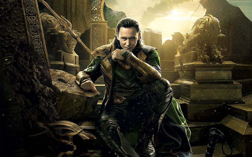 Loki sitting on destroyed throne HD wallpaper
