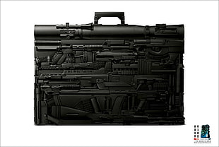black gun lot, digital art, suitcase, weapon