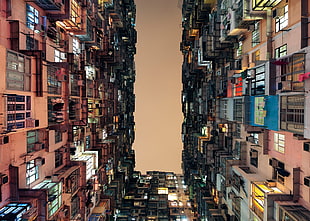 worms eyeview of city buildings, China, Hong Kong