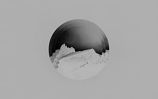 white and black mountain wallpaper, monochrome, digital art