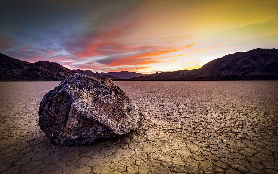 grey rock, nature, clouds, rock, sunset HD wallpaper