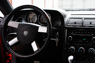 black and gray Dodge steering wheel, car, car interior
