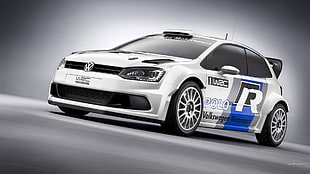 white and black Volkswagen Polo 3-door hatchback, car, Volkswagen, VW Polo WRC, rally cars HD wallpaper