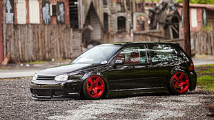black 3-door hatchback, car, Volkswagen Golf Mk4 HD wallpaper