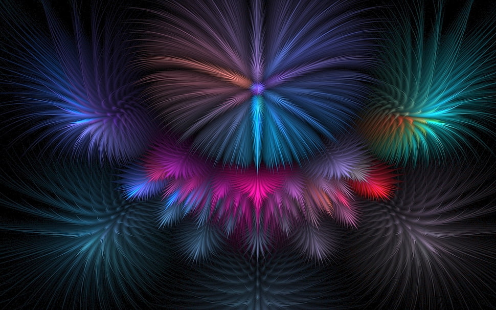 teal, black, blue, and purple 3D wallpaper HD wallpaper