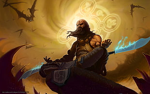 man sitting while holding sword digital wallpaper, Diablo III, Monk (Diablo)