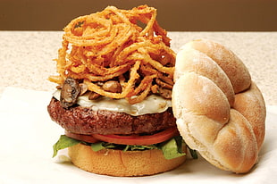 baked burger, food, burgers, burger HD wallpaper