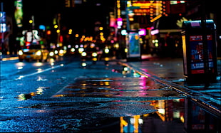 gray concrete road, urban, colorful, night, Times Square