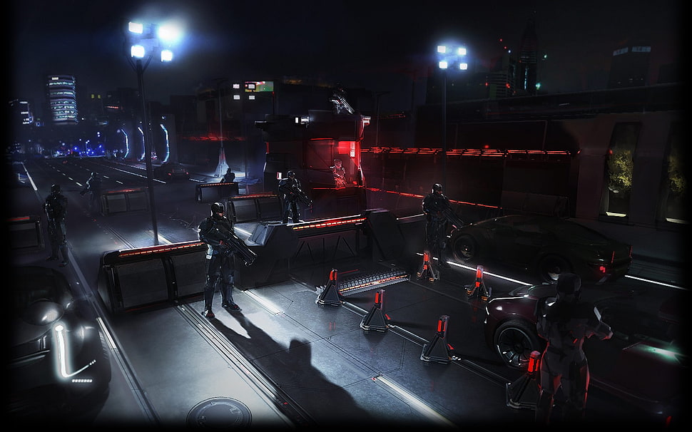 highway blockade game illustration HD wallpaper