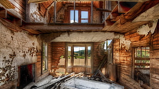 wrecked house wallpaper, HDR, indoors, ruin