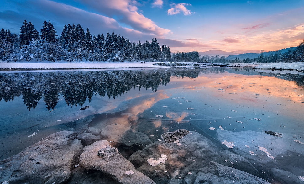 white and black boat on body of water, nature, photography, landscape, winter HD wallpaper