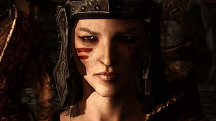 woman warrior wearing helmet portrait