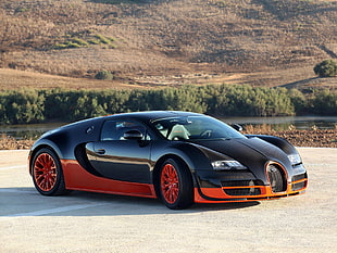 orange and black Bugatti Veyron coupe