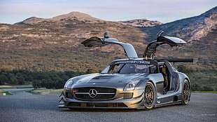 grey Mercedes-Benz luxury car, Mercedes SLS, German cars, race cars, Mercedes-AMG