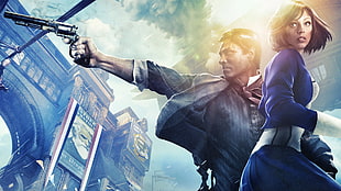 male holding revolver wallpaper, BioShock, BioShock Infinite, Booker DeWitt, Columbia (Bioshock)