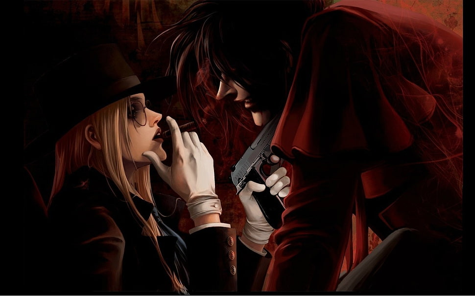 animated female character, Hellsing, Sir Integra Fairbrook Wingates Hellsing, hat, cigarettes HD wallpaper