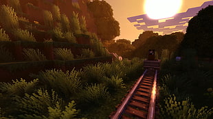 Mojang Minecraft train rails at daytime