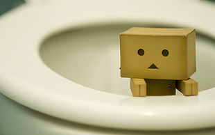 brown Danbo on toilet bowl HD wallpaper