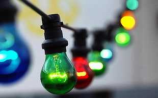 green bulb light, macro, lights, lightbulb, bokeh