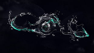 green water element digital wallpaper, digital art, heart, abstract, bubbles