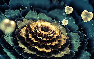 lotus flower illustration, 3D fractal, fractal, heart, flowers