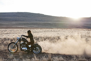 black and gray cafe racer, motorcycle, landscape, desert