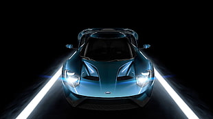 blue luxury car, Ford, GT, 2015 HD wallpaper