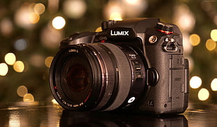 black Lumix DSLR camera