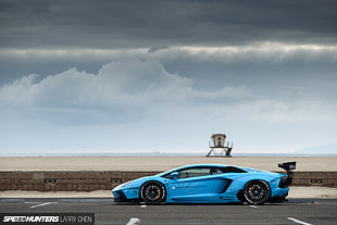 blue sports car, car, Lamborghini, Lamborghini Aventador, LB Works HD wallpaper