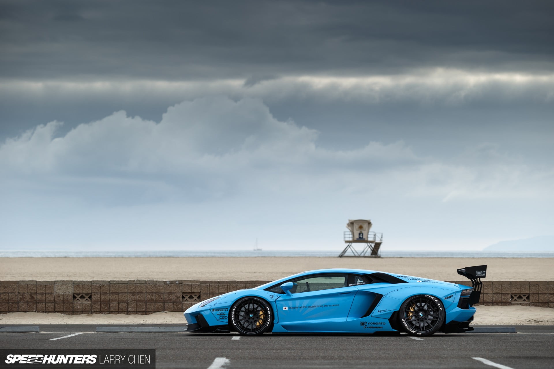 blue sports car, car, Lamborghini, Lamborghini Aventador, LB Works