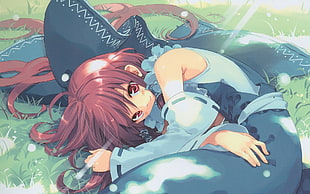 girl leaning of ground illustration HD wallpaper