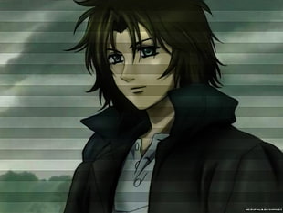 man with black hair anime character, wolfs rain, face, blue eyes, anime