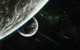 gray planet illustration, fantasy art, space
