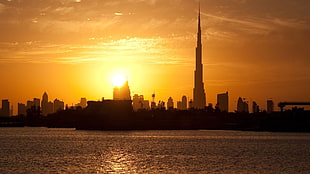 sunset silhouette photo of cityscape wallpaper, Dubai