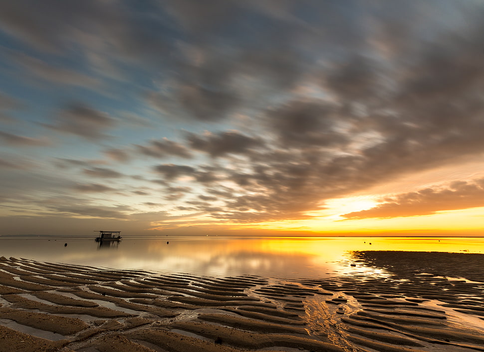 body of water beside sand sunset photography, bali HD wallpaper