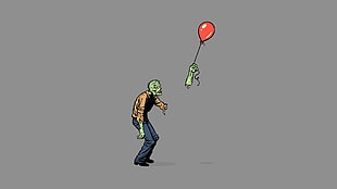 zombie holding balloon digital illustration, simple, humor, zombies, dark humor