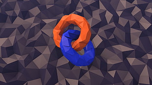 orange and blue 3D rings with gray as background HD wallpaper