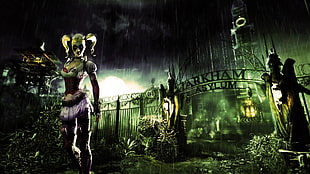 Harley Quinn standing near Arkham Asylum digital wallpaper, video games, Batman: Arkham Asylum, Harley Quinn HD wallpaper
