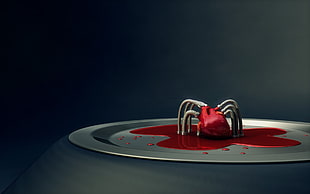 red and white steam iron, heart, render, blood, digital art